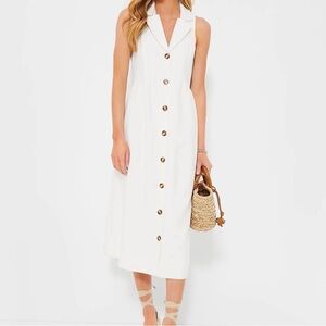 Pomander Place White Sleeveless Button Midi Dress Classic Preppy Elegant